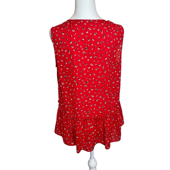 Pleione Anthropologie Red Floral Sleeveless Peplum V-Neck Chiffon Top Small NWT - Picture 3 of 7